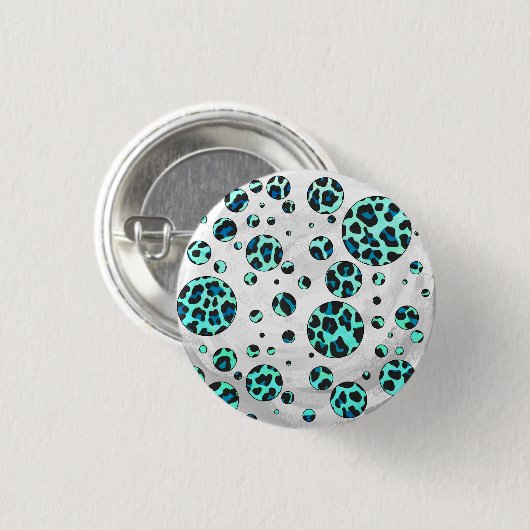 Leopard Schwarz und Aquamarin Button (Vorne & Hinten)