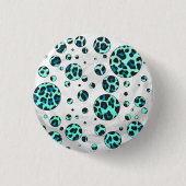Leopard Schwarz und Aquamarin Button (Vorderseite)