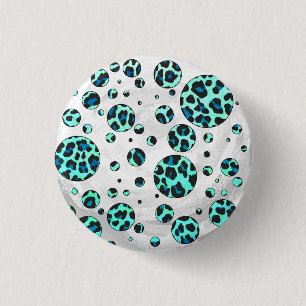 Leopard Schwarz und Aquamarin Button