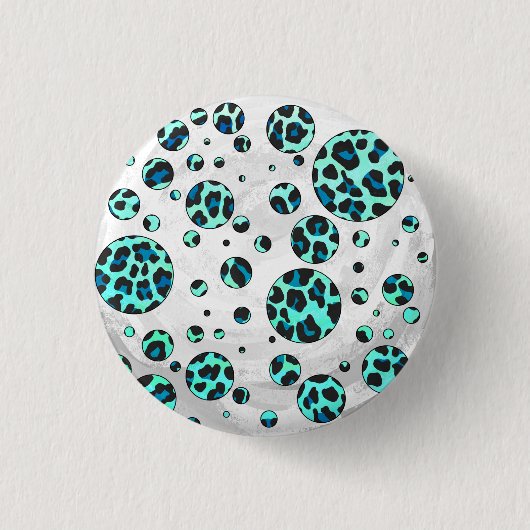 Leopard Schwarz und Aquamarin Button (Vorderseite)