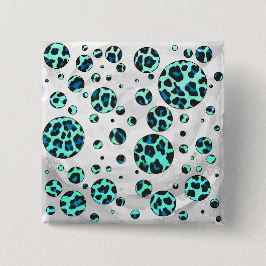 Leopard Schwarz und Aquamarin Button (Vorderseite)