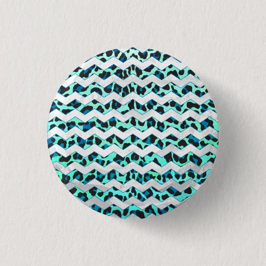 Leopard Schwarz und Aquamarin Button (Vorderseite)