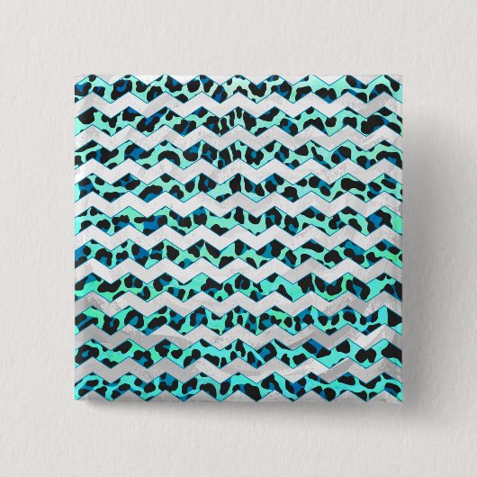 Leopard Schwarz und Aquamarin Button (Vorderseite)