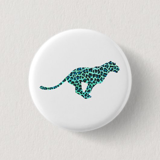 Leopard Schwarz und Aquamarin Button (Vorderseite)