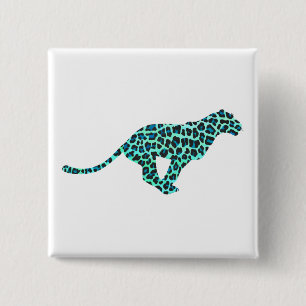 Leopard Schwarz und Aquamarin Button