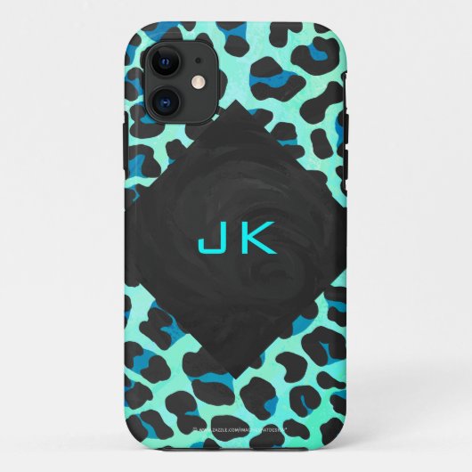 Leopard Schwarz und Aquamarin Case-Mate iPhone Hülle (Rückseite)