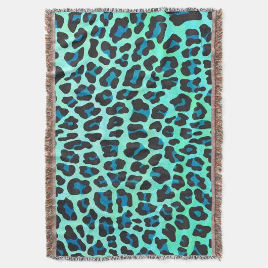 Leopard Schwarz und Aquamarin Decke (Vorderseite Vertikal)