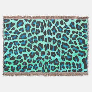 Leopard Schwarz und Aquamarin Decke