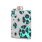 Leopard Schwarz und Aquamarin Flachmann (Links)