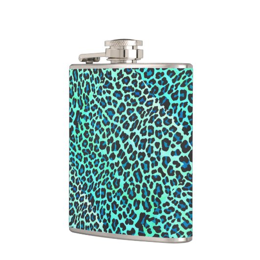 Leopard Schwarz und Aquamarin Flachmann (Links)