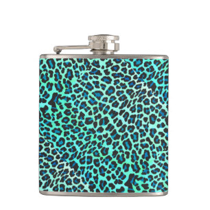 Leopard Schwarz und Aquamarin Flachmann