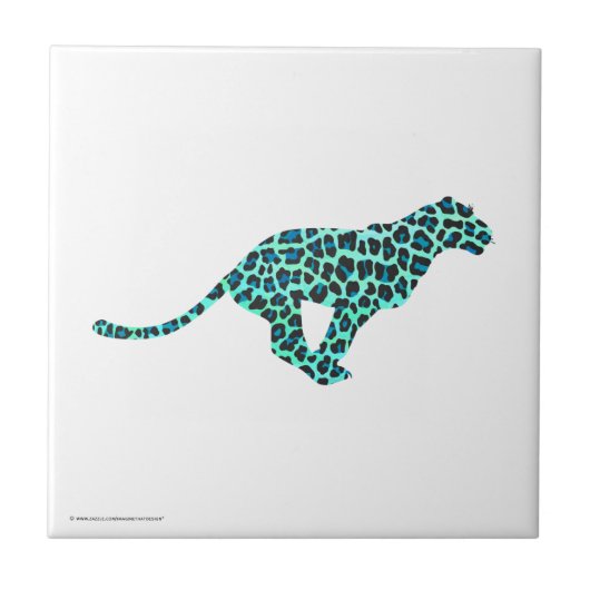Leopard Schwarz und Aquamarin Fliese (Vorderseite)