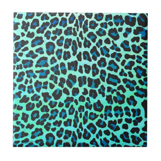 Leopard Schwarz und Aquamarin Fliese (Vorderseite)