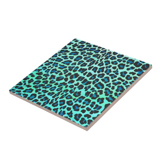 Leopard Schwarz und Aquamarin Fliese (Seite)