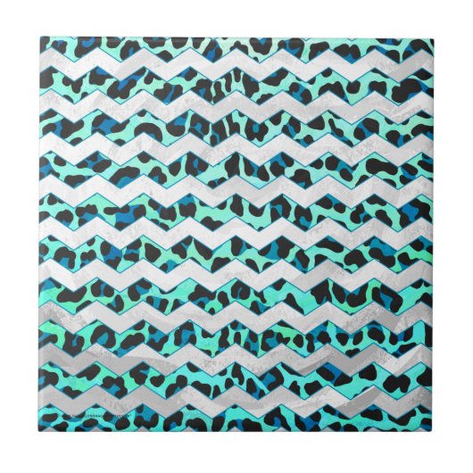 Leopard Schwarz und Aquamarin Fliese (Vorderseite)