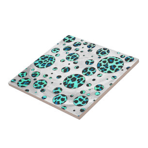 Leopard Schwarz und Aquamarin Fliese