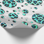 Leopard Schwarz und Aquamarin Geschenkpapier (Ecke)