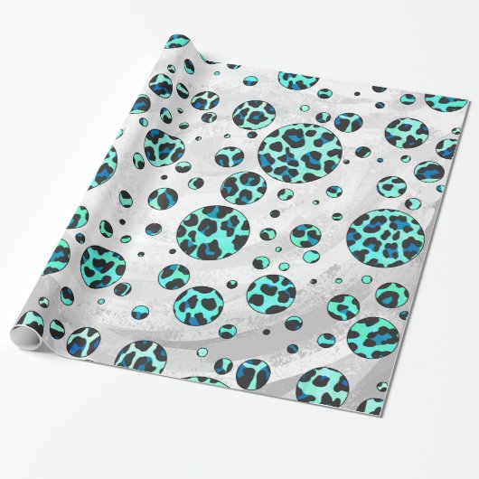 Leopard Schwarz und Aquamarin Geschenkpapier (Ungerollt)