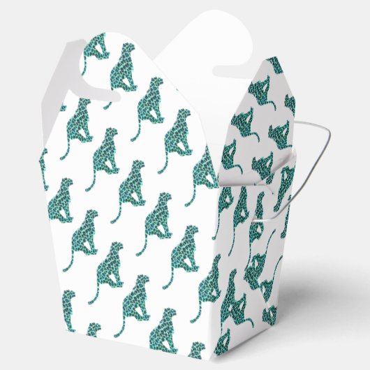 Leopard Schwarz und Aquamarin Geschenkschachtel (Geöffnet)
