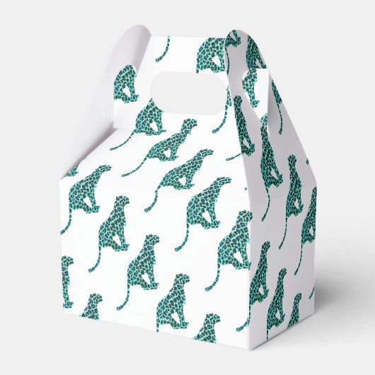 Leopard Schwarz und Aquamarin Geschenkschachtel (Rückseite)