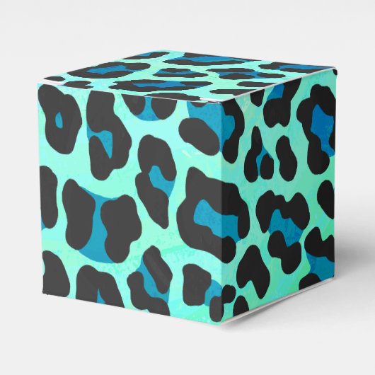 Leopard Schwarz und Aquamarin Geschenkschachtel (Vorderseite)