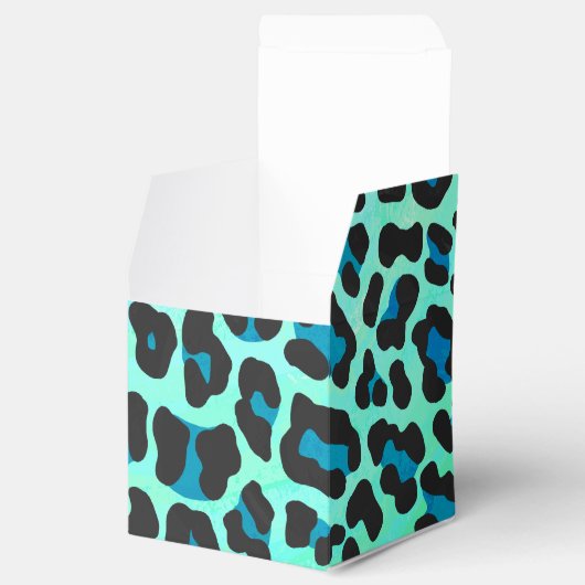 Leopard Schwarz und Aquamarin Geschenkschachtel (Geöffnet)