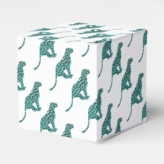 Leopard Schwarz und Aquamarin Geschenkschachtel (Vorderseite)