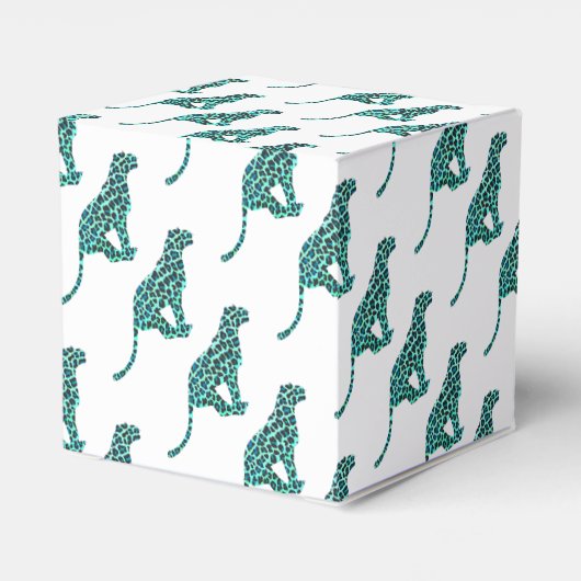Leopard Schwarz und Aquamarin Geschenkschachtel (Rückseite)