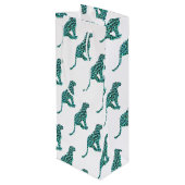 Leopard Schwarz und Aquamarin Geschenktüte Für Weinflaschen (Rückseite Schrägansicht)