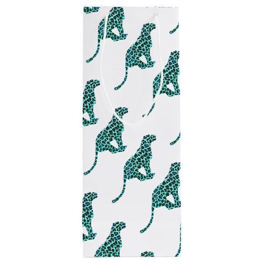 Leopard Schwarz und Aquamarin Geschenktüte Für Weinflaschen (Rückseite)