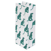 Leopard Schwarz und Aquamarin Geschenktüte Für Weinflaschen (Vorderseite Schrägansicht)