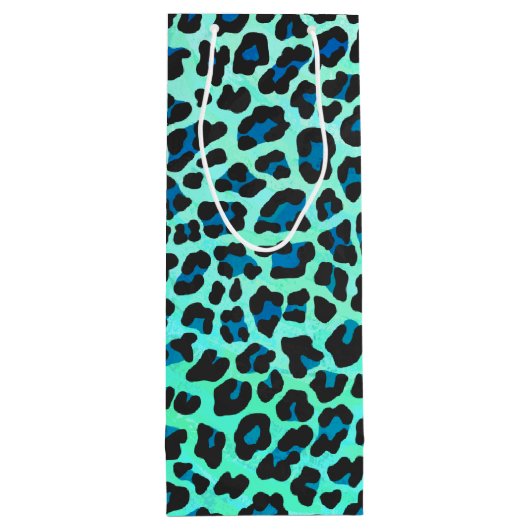 Leopard Schwarz und Aquamarin Geschenktüte Für Weinflaschen (Rückseite)