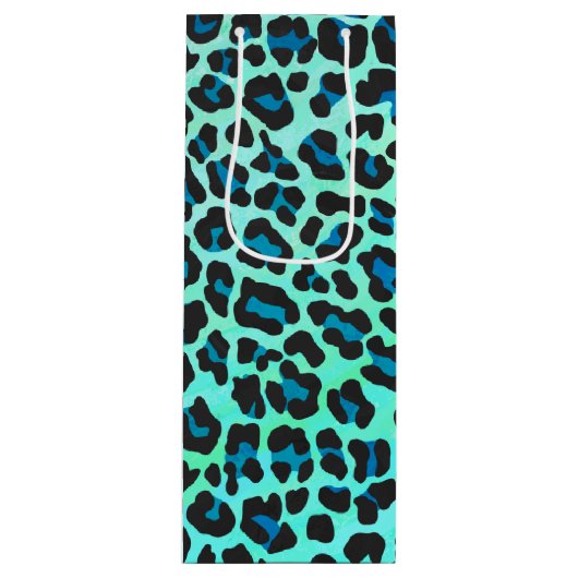 Leopard Schwarz und Aquamarin Geschenktüte Für Weinflaschen (Vorderseite)