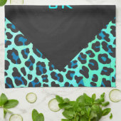 Leopard Schwarz und Aquamarin Geschirrtuch (Gefaltet)