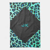 Leopard Schwarz und Aquamarin Geschirrtuch (Vertikal)