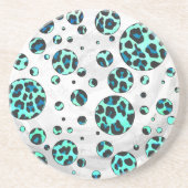 Leopard Schwarz und Aquamarin Getränkeuntersetzer (Vorne)