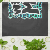 Leopard Schwarz und Aquamarin Handtuch (Gefaltet)