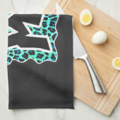 Leopard Schwarz und Aquamarin Handtuch (Viertel Falte)