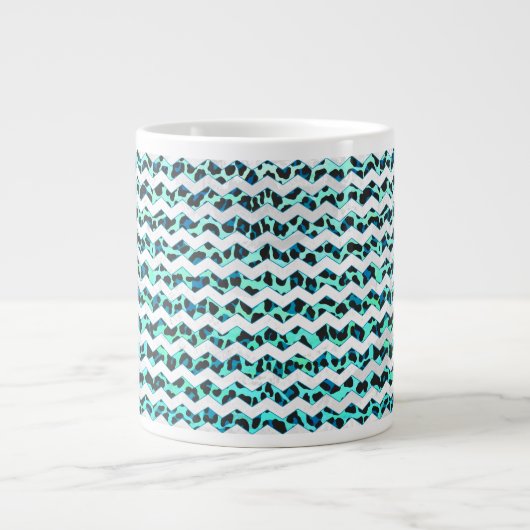 Leopard Schwarz und Aquamarin Jumbo-Tasse (Vorderseite)