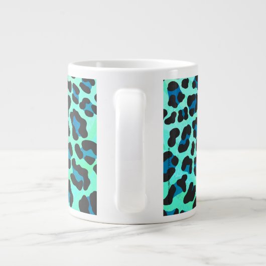 Leopard Schwarz und Aquamarin Jumbo-Tasse (Rückseite)