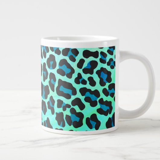 Leopard Schwarz und Aquamarin Jumbo-Tasse (Rechts)