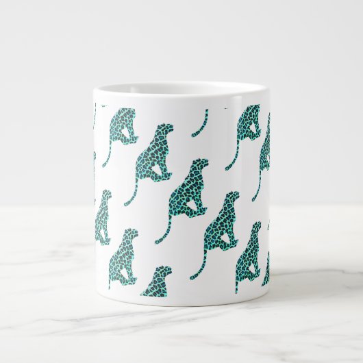 Leopard Schwarz und Aquamarin Jumbo-Tasse (Vorderseite)