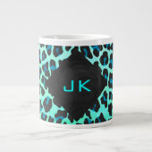 Leopard Schwarz und Aquamarin Jumbo-Tasse (Vorderseite)