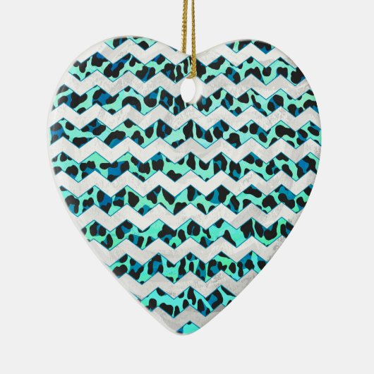 Leopard Schwarz und Aquamarin Keramik Ornament (Rechts)