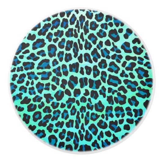 Leopard Schwarz und Aquamarin Keramikknauf (Vorderseite)