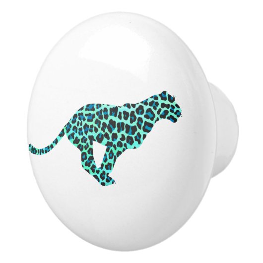 Leopard Schwarz und Aquamarin Keramikknauf (Rechts)