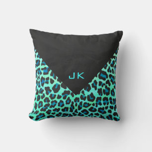 Leopard Schwarz und Aquamarin Kissen