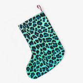 Leopard Schwarz und Aquamarin Kleiner Weihnachtsstrumpf (Rückseite (Hängend))
