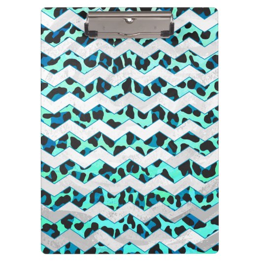 Leopard Schwarz und Aquamarin Klemmbrett (Vorderseite)