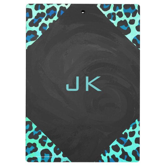 Leopard Schwarz und Aquamarin Klemmbrett (Rückseite)